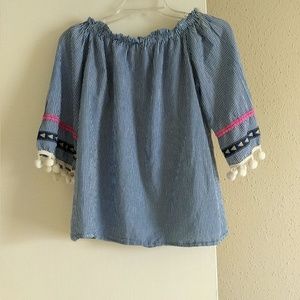 Blue and white stripe peasant top